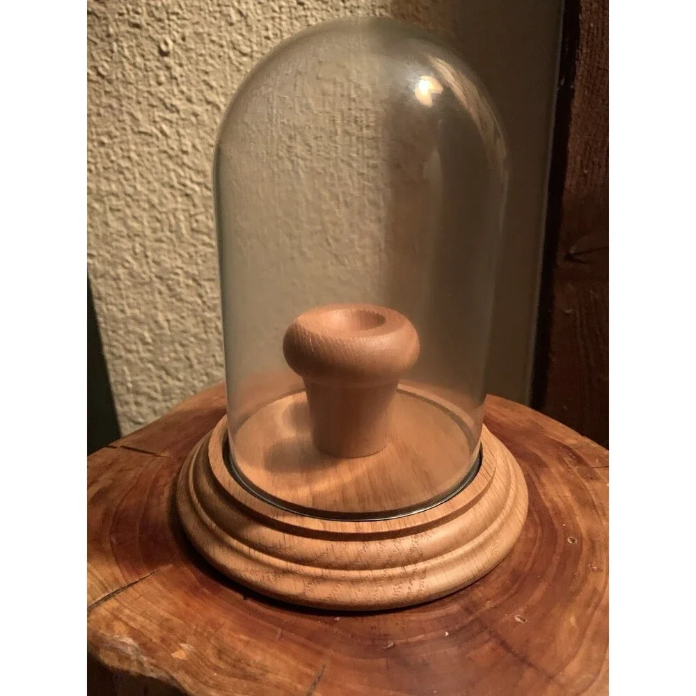 Baseball 7”Glass Display Dome w/ Oak 2” Pedestal On 5.75” Oak Wooden Base Ovrstk